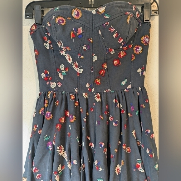 Rebecca Taylor Ditsy Floral 100% Silk Strapless Corset Flowy Mini Dress Coquette - Picture 7 of 14